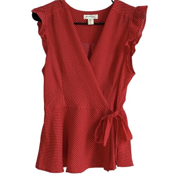 Retro Red Polka Dot Wrap Peplum Top Sz L Sleeveless Rockabilly Pin Up Girl Style - Picture 1 of 11